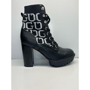 GUESS Grows-R Ankle Boots Knit Logo  Platform Black White WOMENS SIZE 8